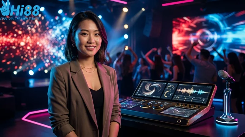 Chi tiết bàn chơi blackjack với chip và lá bài trong sảnh casino trực tuyến cao cấp