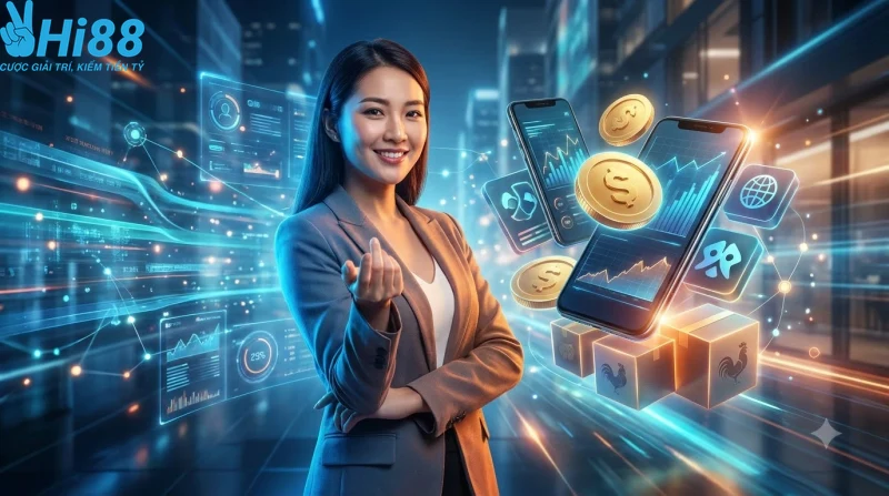Hình ảnh gà chiến mạnh mẽ trên nền tảng số, thể hiện đam mê đá gà online tại HI88