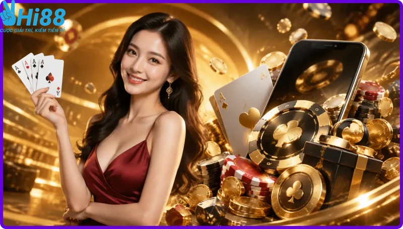 Hình minh họa luật chơi poker cơ bản, thể hiện cách chia bài và sắp xếp chip trên bàn.