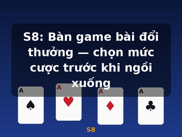S8: Bàn game bài đổi thưởng — chọn mức cược trước khi ngồi xuống - S8