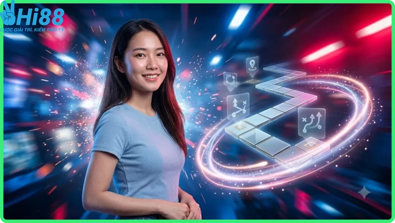 Tổng quan game nổ hũ đường mạt chược với giao diện holographic hiện đại, minh họa trải nghiệm chơi game chiến lược